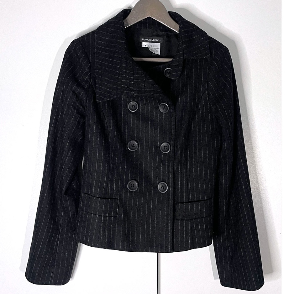 Franco Mirabelli Wool Black Pin Stripe Blazer Sz 6